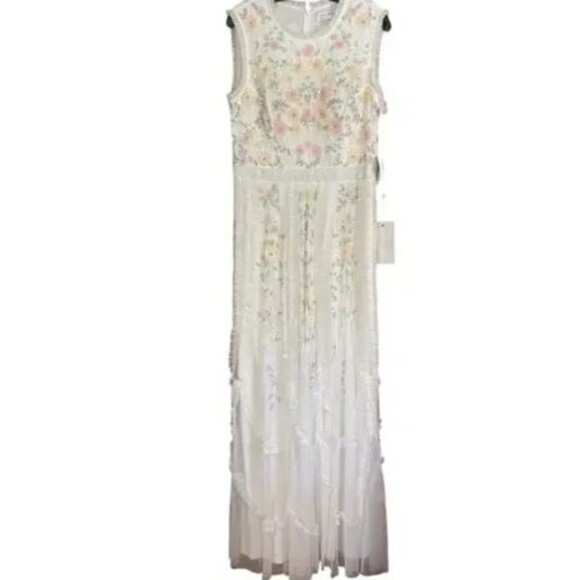 Mac Duggal 9137 Embroidered‎ High Neck Sleeveless Floral Ruffled Gown NWT - Picture 4 of 8